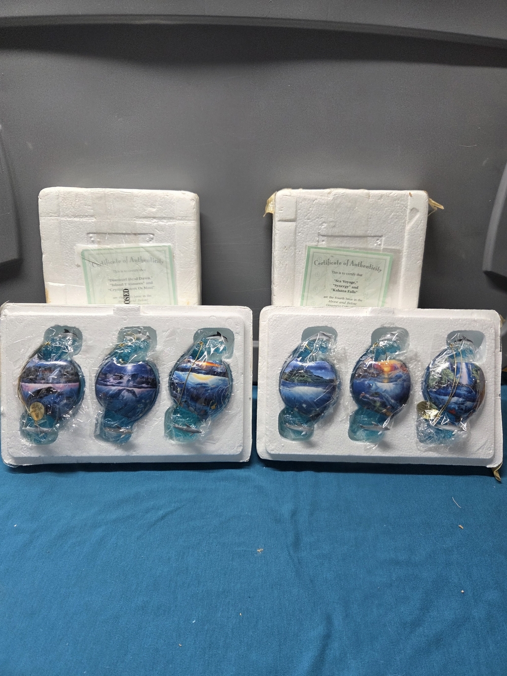 Rare Pair Of Collectable Bradford Editions Dolphin Christmas Ornaments w/ COA